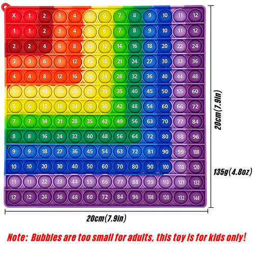 Colorful 12x12 Multiplication Push Bubble Fidget Pop Toy – Times Table Math Teaching Resource, Educational Toy Gift for Kids